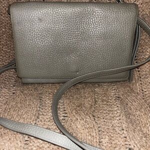 AllSaints Grey Pebbled Leather Crossbody Clutch Wristlet Adjustable Strap